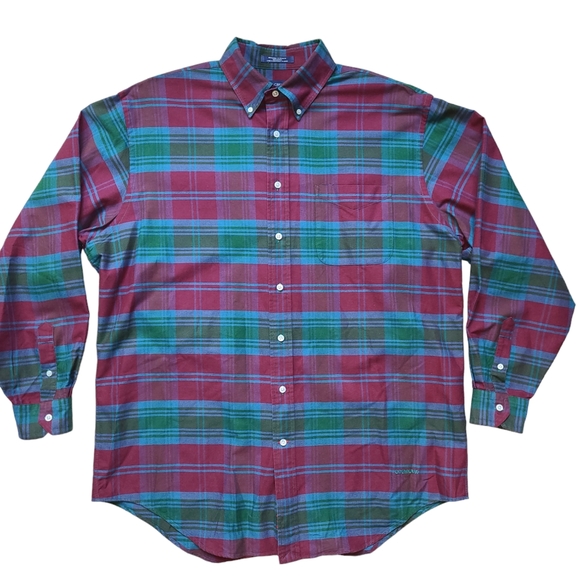 Daniel Cremieux Collection Maroon Plaid Button Down Dress Shirt Men's LARGE - Picture 1 of 7